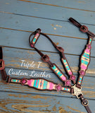 Pink & Turquoise Southwest Print Tack Set with Pink Bling Conchos