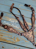 Brown & Copper Floral Leather Tack Set with Copper Hardware & Buckstitch