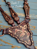 Brown & Copper Floral Leather Tack Set with Copper Hardware & Buckstitch