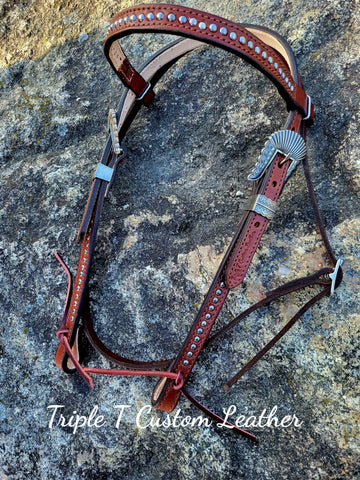 Mahogany Leather Browband Headstall With Silver Studs