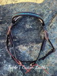 Chocolate Browband Headstall with Copper & Turquoise Studs
