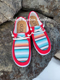 Womens Size 11 Red Shoes with Serape Leather Tops