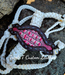 Pink Gator & Buckstitch Noseband With Bling Conchos On Muletape Halter