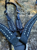 Black Roughout Leather with White Buckstitch Tack Set