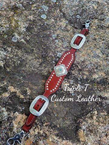 Mahogany Leather Wither Strap with Silver Hardware & Concho
