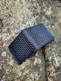 Black Leather Handtooled Basketweave Bifold Wallet
