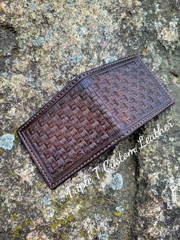 Chocolate Leather Handtooled Weave Bifold Wallet