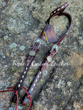 Chocolate Leather Headstall with White Buckstitch and Handmade Cactus Buckles