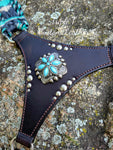 War Horse Breastcollar with Turquoise Flower Conchos and Silver Studs with Mohair by Ayla Equine