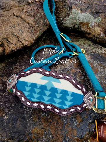 Chocolate Leather Noseband with Wool Inlay & White Buckstitch