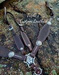 Diamond Tooled Tack Set on Chocolate Leather