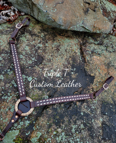 Chocolate Leather Breastcollar with Double Row White Buckstitch