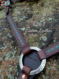 Chocolate Leather Breastcollar with Turquoise Buckstitch