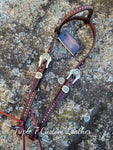 Chocolate Leather Headstall with Copper Studs & Handmade Cactus Buckles