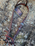 Chocolate Leather Headstall with Antique Silver Studs & Buckle