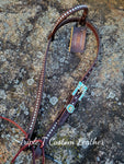 Chocolate Leather Headstall with Silver Studs and Handmade Buckle