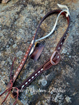 Chocolate Leather with White Buckstitch Belt Style Headstall