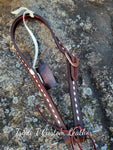 Chocolate Leather with White Buckstitch Belt Style Headstall