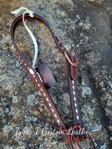 Chocolate Leather with White Buckstitch Belt Style Headstall