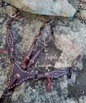 Chocolate Leather War Horse Tack Set with Blood Knot Tassles and Buckstitch