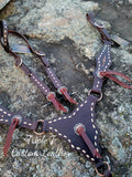 Chocolate Leather War Horse Tack Set with Blood Knot Tassles and Buckstitch