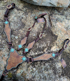 Toffee Wildflower Tack Set with Turquoise Patina Studs and Turquoise Stone Conchos & Buckles