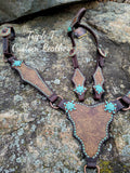 Toffee Wildflower Tack Set with Turquoise Patina Studs and Turquoise Stone Conchos & Buckles