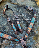 Chocolate Leather Tack Set with Turquoise and Orange Navajo Hide and Copper Hardware
