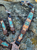 Chocolate Leather Tack Set with Turquoise and Orange Navajo Hide and Copper Hardware