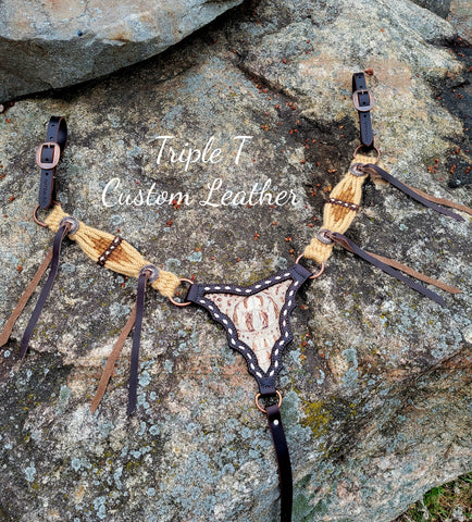 Chocolate Leather War Horse Breastcollar with Gator Inlay and Mohair Sides by Ayla Equine