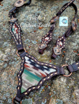 Chocolate Leather Tack Set with Tan Buckstitch and Wool Inlay