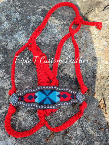 Wool Inlay Noseband with Stud Border & Red Muletape Halter