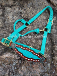 Turquoise Gator Inlay Noseband with Buckstitch on Turquoise Halter