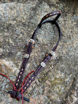 Chocolate Leather Headstall with Copper Metallic Buckstitch