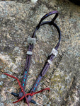 Chocolate Leather Headstall with Purple & Teal Color Shifting Lace