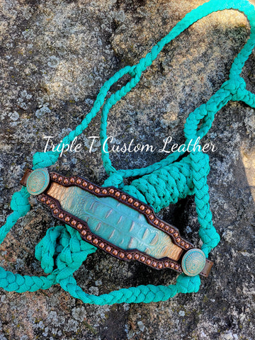 Teal & Copper Gator inlay Noseband on Teal Muletape Halter