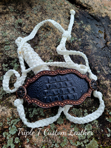 Black Gator Inlay Noseband on White Muletape Halter