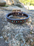 Chocolate Leather Dog Collar with Turquoise Stones and Copper Studs 11"-15"