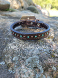 Chocolate Leather Dog Collar with Turquoise Stones and Copper Studs 11"-15"