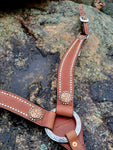 Mahogany Leather Breastcollar with Stainless Stud Border & Handmade Floral Conchos