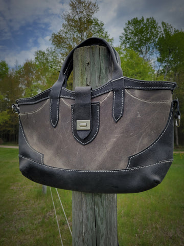 Black & Grey "Selena" Distressed Leather Tote Bag