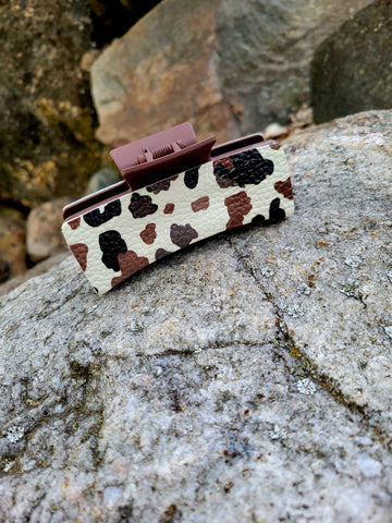Cow Print Leather on Brown Hair Claw Clip