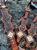 Mahogany Leather Tack Set Copper Hardware, Bling Conchos and Crystal Rimsets