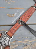 Mahogany Leather Breastcollar with Black Buckstitch & Blood Knot Fringe