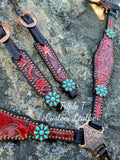 Red Laredo Tack Set with Turquoise Conchos