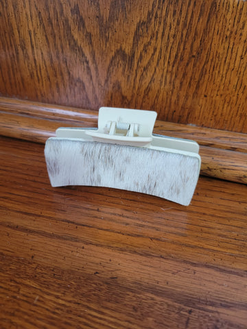 Large 4" Claw Clip- Cream Clip with Tan Brindle Cowhide