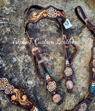 Chocolate Leather Gladiator Tack Set with Handtooled Floral Designs, Arrowstitch Lacing & Copper Hardware