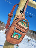Handtooled Desert Scene Sling Bag in Tan Distressed Leather