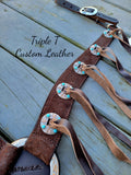 Chocolate Roughout Breastcollar with Turquoise Stones & Blood Knot Tassles