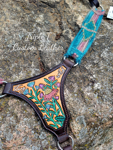 "Stay Wild" Wildflower Tooled Breastcollar with Mohair Sides by Ayla Equine